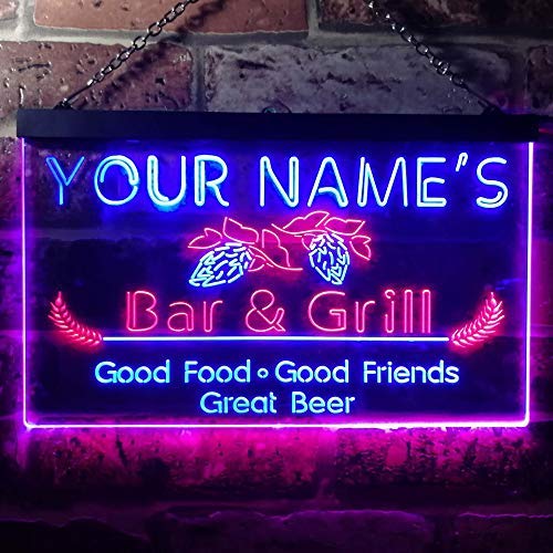 Personalized Bar & Grill Dual LED Neon Light Sign